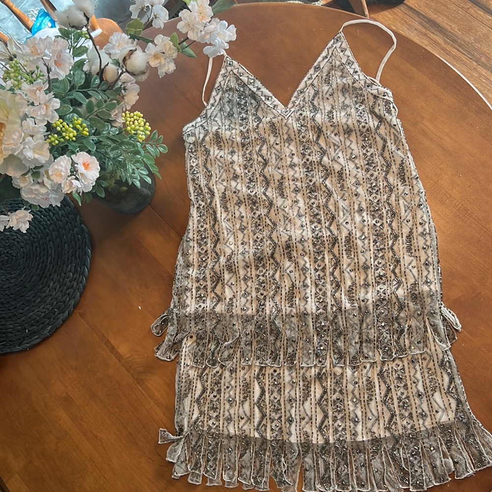 Cream Haute Hippie Evening Collection beaded dress